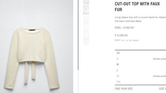 The price of the faux fur top Khushi wore in the picture.&nbsp;(zara.com)