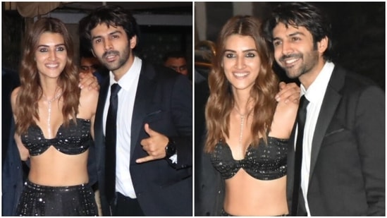 Kriti Sanon steals the show in bralette and lehenga with Kartik Aaryan at Dinesh Vijan's sister's reception