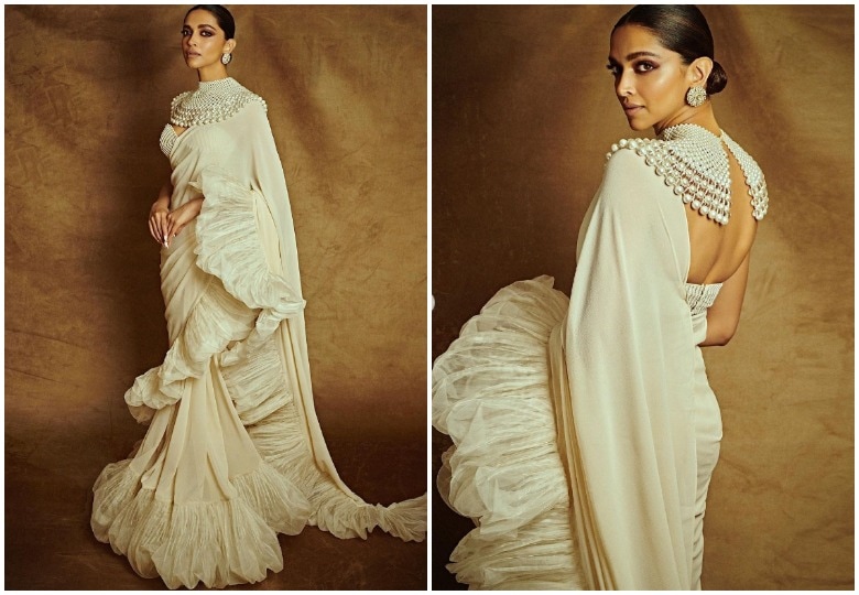 Deepika Padukone in white saree on last day of Cannes Film Festival.