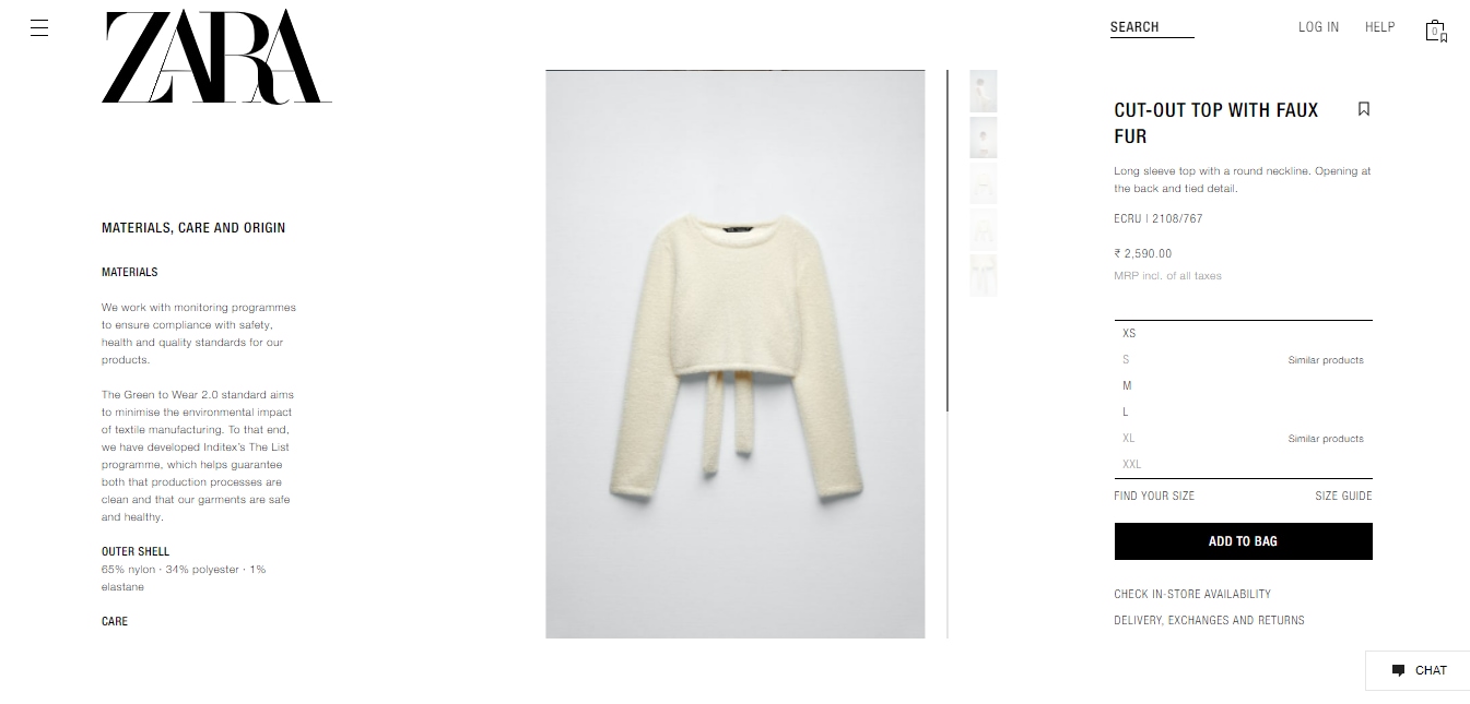 The price of the faux fur top Khushi wore in the picture.&nbsp; (zara.com)