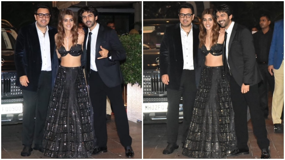 Kriti Sanon stuns in a shimmering bralette and lehenga set.&nbsp; (HT Photo/Varinder Chawla)