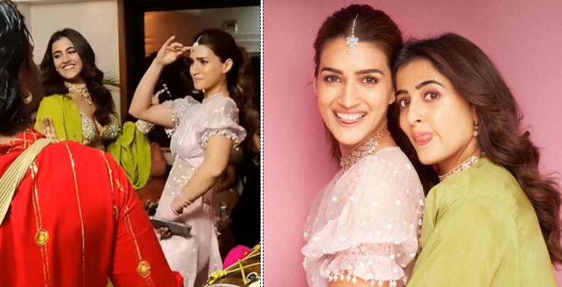 Kriti Sanon with sister Nupur Sanon at a friend's sangeet ceremony. Kriti Sanon with sister Nupur Sanon at a friend's sangeet ceremony.
