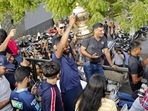 Gujarat Titans skipper Hardik Pandya holds IPL Trophy while taking part in a victory parade (ANI/Nandan Dave) Gujarat Titans skipper Hardik Pandya holds IPL Trophy while taking part in a victory parade (ANI/Nandan Dave)