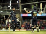 David Miller and Hardik Pandya of Gujarat Titans celebrate after winning a match in IPL 2022(IPL) David Miller and Hardik Pandya of Gujarat Titans celebrate after winning a match in IPL 2022(IPL)