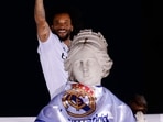 Real Madrid's Marcelo poses by the fountain of Cybele