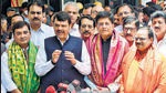 BJP candidates Dhananjay Mahadik, Piyush Goyal, and Anil Bonde along with leader of opposition Devendra Fadnavis outside Vidhan Bhavan after filing their nomination papers on Monday. Bhushan Koyande/HT Photo BJP candidates Dhananjay Mahadik, Piyush Goyal, and Anil Bonde along with leader of opposition Devendra Fadnavis outside Vidhan Bhavan after filing their nomination papers on Monday. Bhushan Koyande/HT Photo
