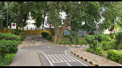 The park near Dhobighat crossing that has been developed into a high-tech traffic awareness park. (HT photo)