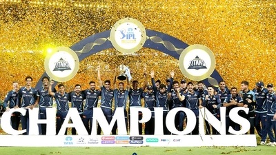 IPL 2022 Final: Indian Premier League shared the image after Gujarat Titans won their maiden IPL Title in their debut season at the Narendra Modi Stadium in Ahmedabad. (Twitter/@IndianPremierLeague) IPL 2022 Final: Indian Premier League shared the image after Gujarat Titans won their maiden IPL Title in their debut season at the Narendra Modi Stadium in Ahmedabad. (Twitter/@IndianPremierLeague)