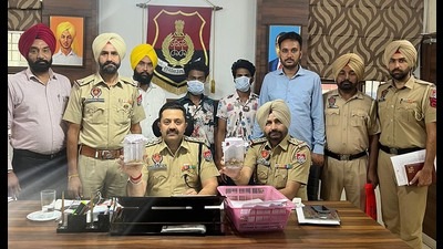 The accused in custody of Ludhiana police on Monday. (HT Photo)