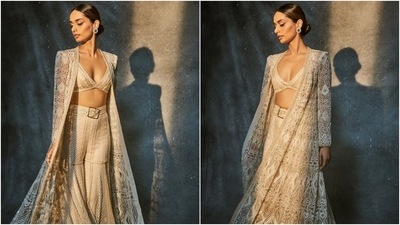 Earlier, Manushi shared pictures of another ethnic look she donned for promoting Prithviraj with Akshay Kumar. The ensemble is from the shelves of designer Ritika Mirchandani's eponymous label and comes from their Arkané collection. (Instagram) Earlier, Manushi shared pictures of another ethnic look she donned for promoting Prithviraj with Akshay Kumar. The ensemble is from the shelves of designer Ritika Mirchandani's eponymous label and comes from their Arkané collection. (Instagram)