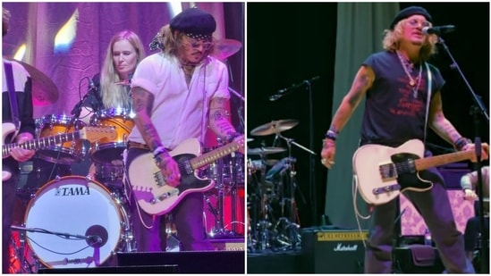 Johnny Depp at concert in Sheffield. Johnny Depp at concert in Sheffield.