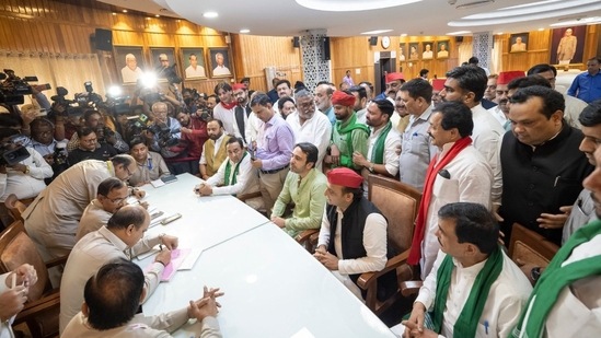 RLD chief Jayant Chaudhary and Samajwadi Party president Akhilesh Yadav during the filing of nomination for Rajya Sabha polls at the UP Assembly. (Twitter/Akhilesh Yadav) RLD chief Jayant Chaudhary and Samajwadi Party president Akhilesh Yadav during the filing of nomination for Rajya Sabha polls at the UP Assembly. (Twitter/Akhilesh Yadav)