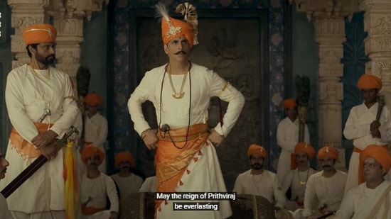 Akshay Kumar in a still from the upcoming period drama, Samrat Prithviraj.