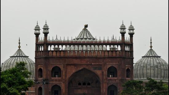 The finial of Jama Masjid suffered damage due to heavy rain and thunderstorm, on Monday. (ANI)