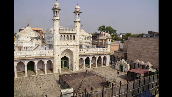 The Gyanvapi Mosque after its survey by a commission in Varanasi on May 17. (PTI)