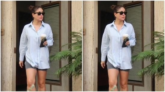 On Monday, the paparazzi clicked Kareena outside her home in Mumbai. The star was casually dressed in a printed shirt and fitted shorts set for the outing. She served us tips on trendy summer fashion in the ensemble, perfect for days when you can't bear the heat but still want to look chic.(HT Photo/Varinder Chawla)