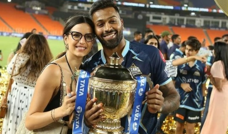 Natasa Stankovic with husband Hardik Pandya after the IPL 2022 finals. Natasa Stankovic with husband Hardik Pandya after the IPL 2022 finals.