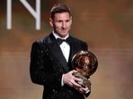 FILE PHOTO: &nbsp;Paris St Germain's Lionel Messi with the Ballon d'Or award&nbsp;