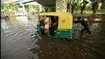 A waterlogged stretch on Sector 44 underpass in Noida on Monday. (Sunil Ghosh/ HT)