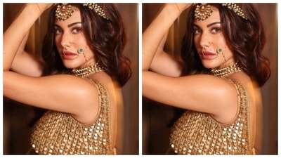 Amyra teamed a sequined sleeveless golden blouse with a long flowy golden skirt with gold and silver embellishments. (Instagram/@amyradastur93)
