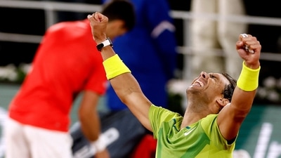 Spain's Rafael Nadal celebrates winning his quarter final match against Serbia's Novak Djokovic&nbsp; (REUTERS)