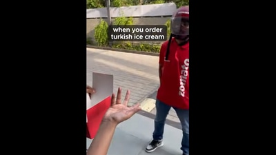 Screengrab from the viral Instagram video by Zomato that shows you what might happen if one orders Turkish ice-cream. (Instagram/@zomato) Screengrab from the viral Instagram video by Zomato that shows you what might happen if one orders Turkish ice-cream. (Instagram/@zomato)