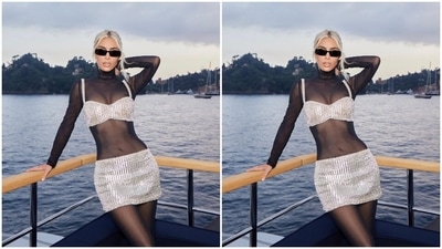 In the end, Kim chose rectangle-shaped tinted sunglasses and statement rings for the accessories. She tied her platinum blonde tresses in a messy hairdo, and for the glam, Kim opted for nude lip shade, heavy mascara on the lashes, glowing skin, sharp contouring, blushed cheeks and subtle eye shadow. (Instagram) In the end, Kim chose rectangle-shaped tinted sunglasses and statement rings for the accessories. She tied her platinum blonde tresses in a messy hairdo, and for the glam, Kim opted for nude lip shade, heavy mascara on the lashes, glowing skin, sharp contouring, blushed cheeks and subtle eye shadow. (Instagram)
