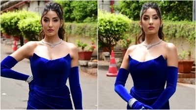 Nora Fatehi is a modern-day Cinderella in strapless thigh-slit gown for Dance Deewane Juniors shoot (HT Photo/Varinder Chawla) Nora Fatehi is a modern-day Cinderella in strapless thigh-slit gown for Dance Deewane Juniors shoot (HT Photo/Varinder Chawla)