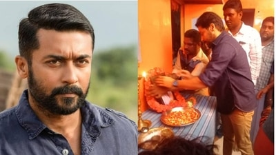 Suriya has visited the house of a fan who met with an accident.