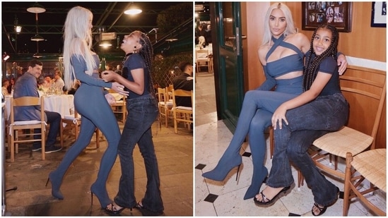 While the Keeping Up with the Kardashians star wore an ash blue two-piece ensemble consisting of pantaboots and a crop top with criss-cross detailing, North wore a fitted navy top and black acid-washed flared jeans. What do you think of their glam looks?(Instagram)