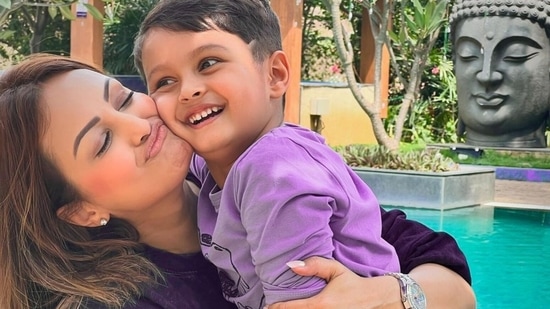 Nisha Rawal and her son Kavish in picture.