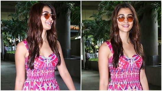 Pooja Hegde proves she is the queen of effortless airport dressing in sleeveless summer dress worth <span class='webrupee'>?</span>22k(Instagram/@hegdepooja_fan)