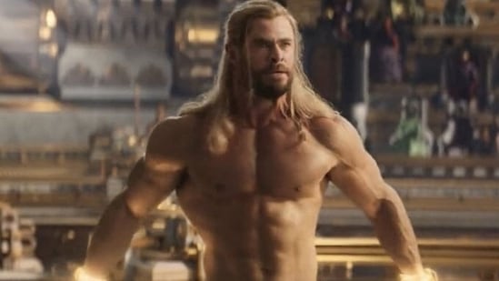 Chris Hemsworth in a still from Thor: Love and Thunder trailer.&nbsp;