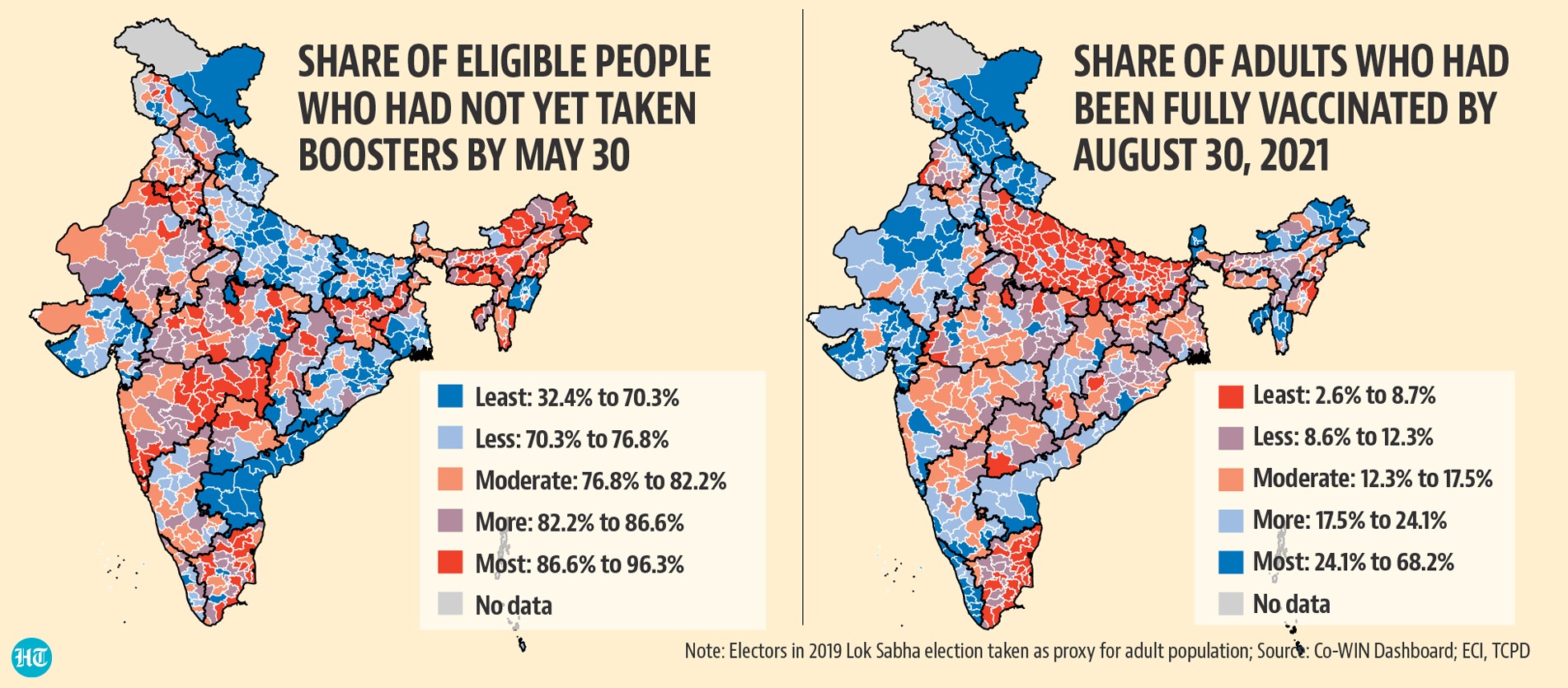3rd dose coverage of eligible and share of adults eligible for 3rd dose on May 30 3rd dose coverage of eligible and share of adults eligible for 3rd dose on May 30