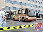 Volunteers carry out disinfection work during an anti-virus campaign in Pyongyang, North Korea. (File photo)