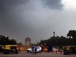 A view of India Gate on an overcast day in New Delhi, India. A view of India Gate on an overcast day in New Delhi, India.