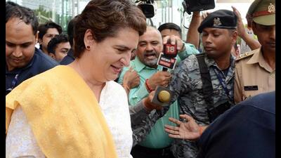 Congress general secretary Priyanka Gandhi Vadra arrives at Chaudhary Charan Singh International Airport in Lucknow on Wednesday. (ANI Photo)