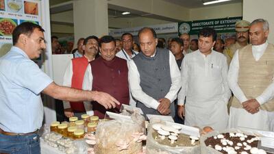 The CM was presiding over the 12th Biennial National Krishi Vigyan Kendra Conference at Dr Yashwant Singh Parmar University of Horticulture and Forestry, Nauni, in Solan. (HT Photo) The CM was presiding over the 12th Biennial National Krishi Vigyan Kendra Conference at Dr Yashwant Singh Parmar University of Horticulture and Forestry, Nauni, in Solan. (HT Photo)