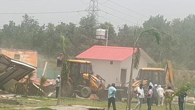 Noida authority demolishes farmhouses on Yamuna floodplains on Wednesday. (Sourced)