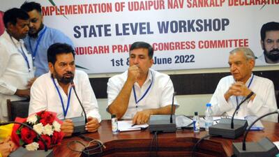 Congress’ Chandigarh unit kicked off workshop to implement party’s Udaipur ‘Nav Sankalp’. (HT Photo)