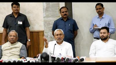 Bihar chief minister Nitish Kumar along with RJD leader Tejashwi Yadav , deputy chief minister Tarkishore Prasad and others addresses a press conference after the all party meeting on the caste census in Patna on Wednesday. Bihar chief minister Nitish Kumar along with RJD leader Tejashwi Yadav , deputy chief minister Tarkishore Prasad and others addresses a press conference after the all party meeting on the caste census in Patna on Wednesday.
