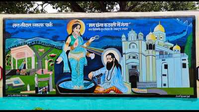 Painting of Sant Ravidas Mandir created by one of the inmates. (HT Photo)