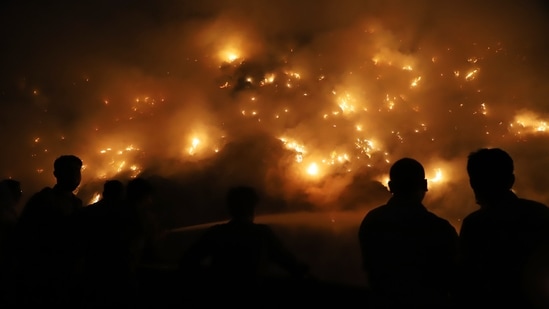 Images of the fire raging at the Bhalswa landfill last month were a stark reminder of India’s waste crisis.(Amit Sharma)