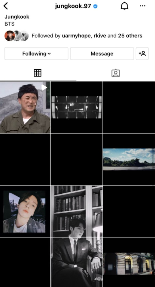 BTS member Jungkook's Instagram feed.