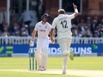 England's Zak Crawley looks dejected after being bowled out by New Zealand's Kyle Jamieson