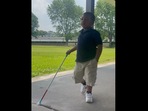 The visually impaired boy walking at school before getting surprised by his dad. (Instagram/@rosspirelli) The visually impaired boy walking at school before getting surprised by his dad. (Instagram/@rosspirelli)