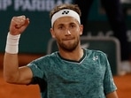 Tennis - French Open - Roland Garros: Norway's Casper Ruud celebrates after winning his quarter final match against Denmark's Holger Rune