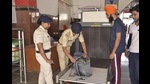 Railway police checking luggage at the Ludhiana railway station on Thursday. The sole baggage scanner is currently non-operational. (Harvinder SIngh/HT) Railway police checking luggage at the Ludhiana railway station on Thursday. The sole baggage scanner is currently non-operational. (Harvinder SIngh/HT)
