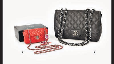 A set of two Chanel bags – a small flap bag and a large classic Chanel handbag in grained calfskin and silver-tone hardware — sold for ₹4,80,256. (Image courtesy: Saffronart) A set of two Chanel bags – a small flap bag and a large classic Chanel handbag in grained calfskin and silver-tone hardware — sold for ₹4,80,256. (Image courtesy: Saffronart)