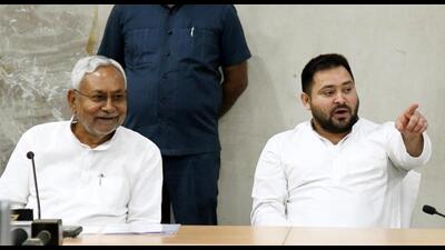 Bihar chief minister Nitish Kumar along with RJD leader Tejashwi Yadav during an all-party meeting on the caste census in Patna. (Santosh Kumar/HT Photo)